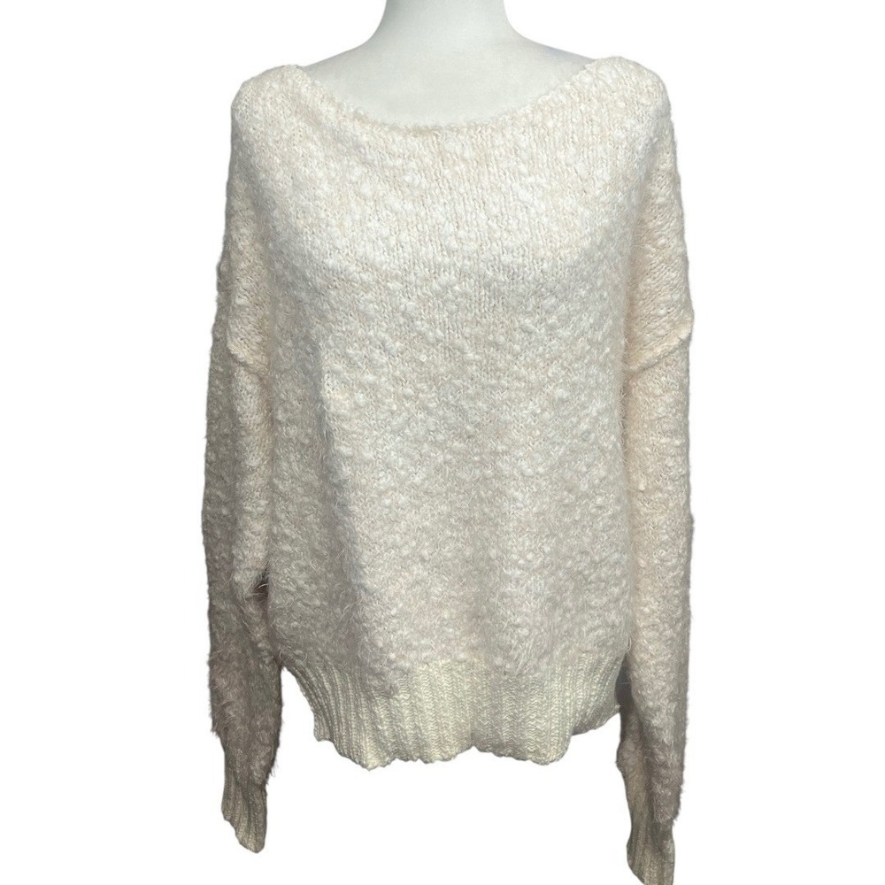 Free People Carmen Pullover Sweater XL Cream Boho Oversize Soft Wide Scoop Neck
